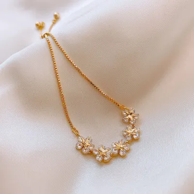 Elegant Rhinestone Adjustable Floral Bracelet